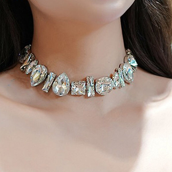 Geometric Crystal Choker Necklaces for Women Water Drop Clavicle Chain Necklaces