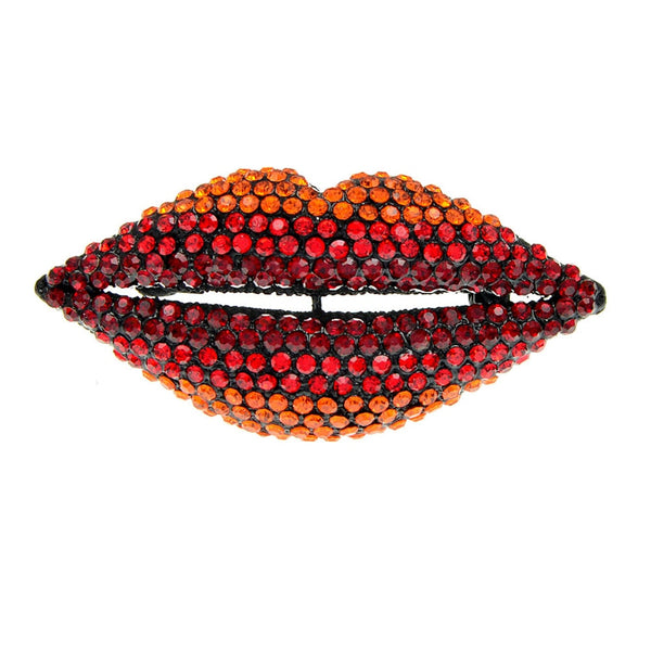 Red Pink Color Rhinestone Lips Brooches for Women