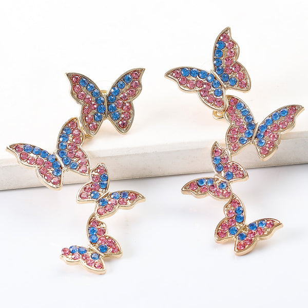 Pendientes colgantes de mariposa con diamantes de imitación para mujer.