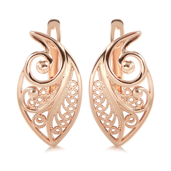 New 585 Rose Gold Texture Vintage Earrings for Women