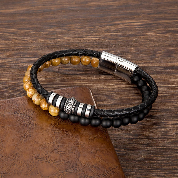 Pulsera de cuentas de acero inoxidable para hombre, joyería hecha a mano de moda