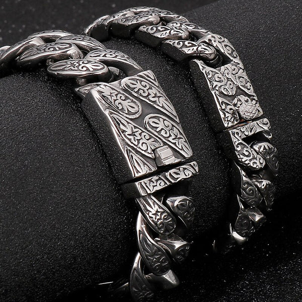 Pulsera vintage de cadena de 12/18 mm para hombre, de acero inoxidable macizo.