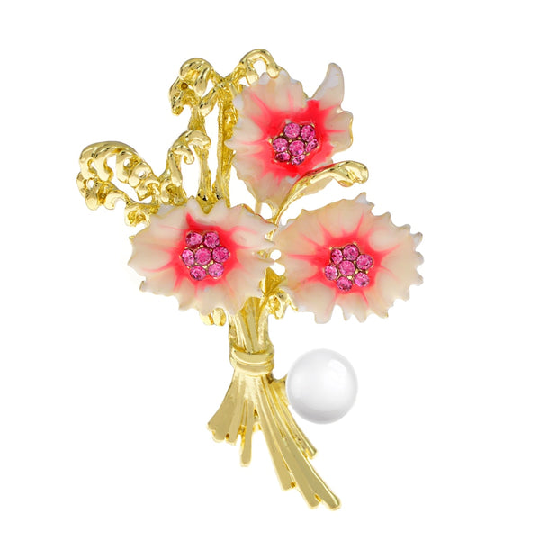 New Luxury Wedding Accessories Pink Rhinestone Flower Pins Brooch For Women