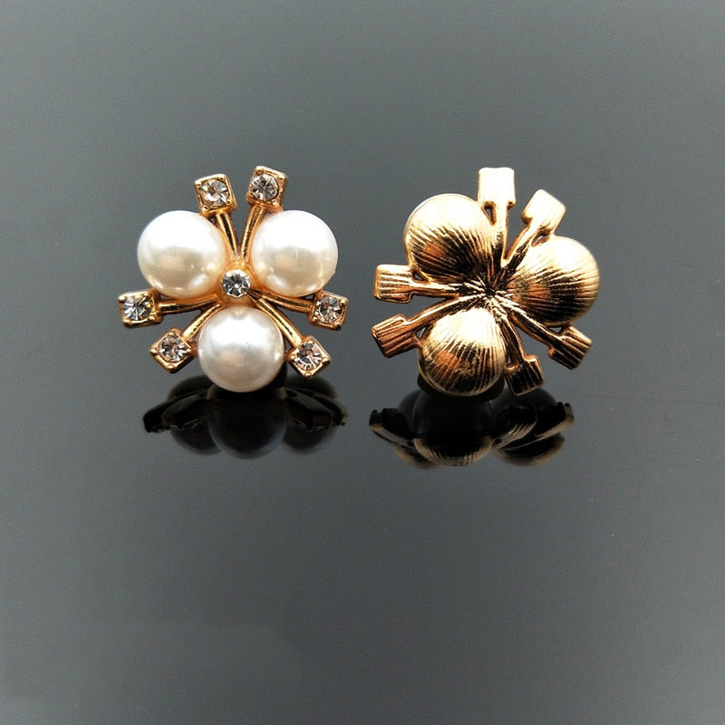 10Pcs/Lot Flower Alloy Pearl Rhinesones Buttons DIY  Ribbon Decoration Metal Silver Gold Button