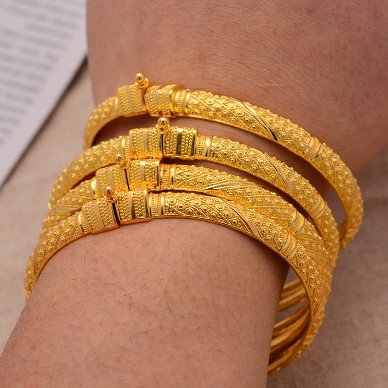 24K Bangles 4Pcs/Set Bracelet Ethiopian Gold Color Bangles For Women