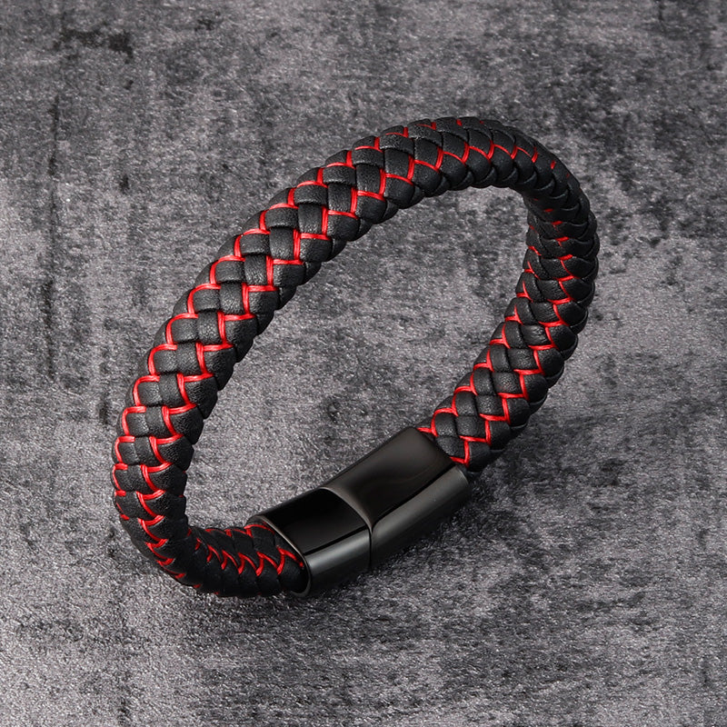 Trendy Red Genuine Leather Bracelet for Men