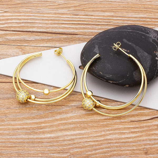 Pendientes de círculo grande con circonitas de cobre de alta calidad y nuevo diseño