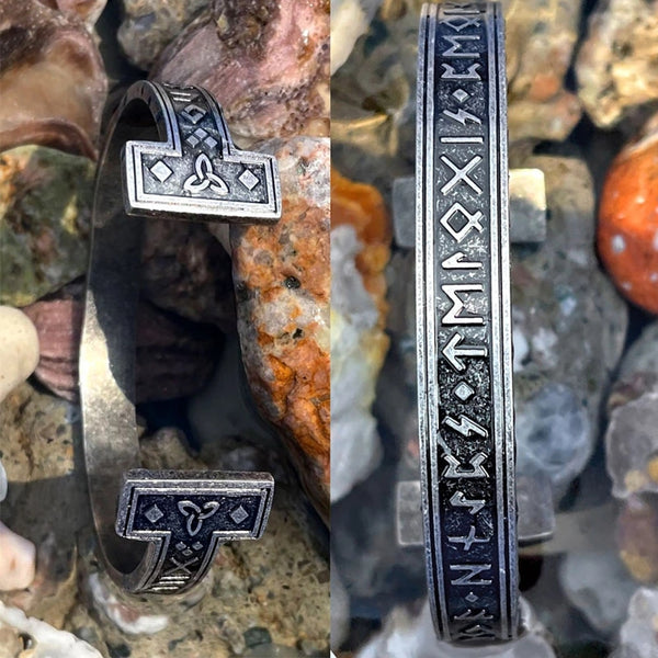 Pulsera vintage de acero inoxidable con runas vikingas para hombre