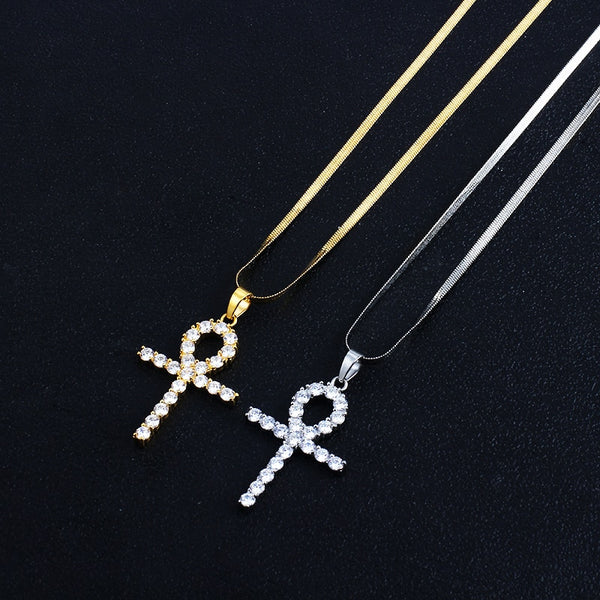 Collar con colgante de cristal y cadena de serpiente de acero inoxidable en color dorado y plateado, diseñado para hombres y mujeres.