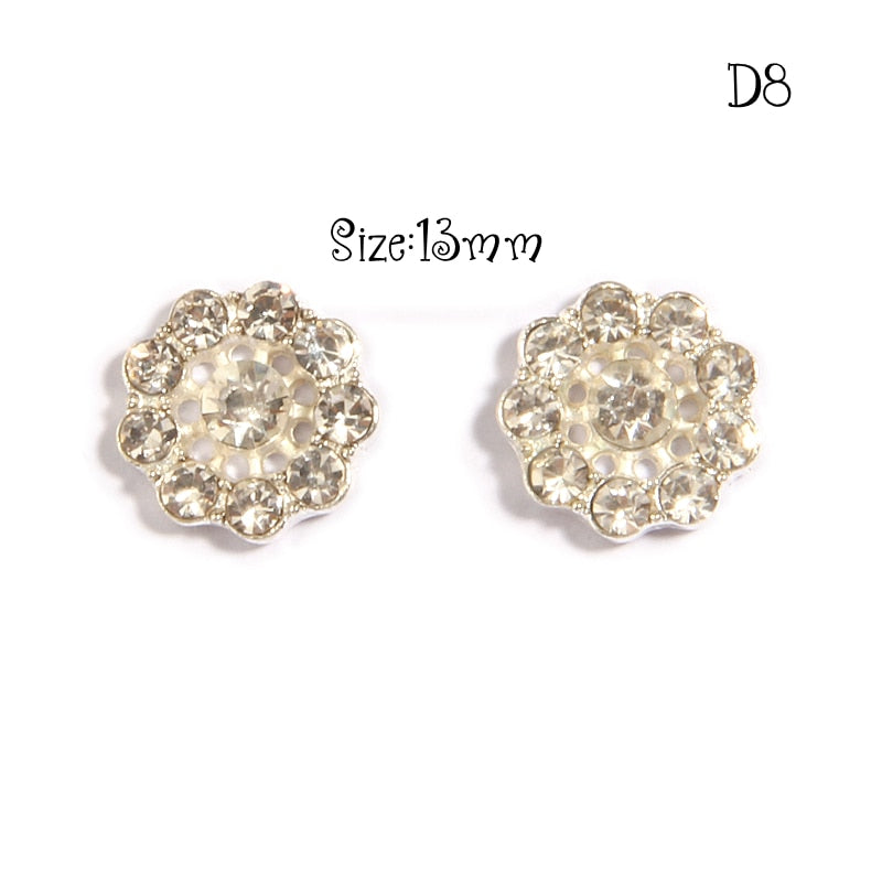 10Pcs Rhinestone Buttons Vintage Metal Button Alloy Diamante Flower Crystal Buttons