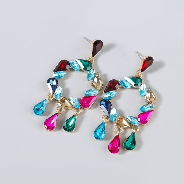 Pendientes geométricos de metal con diamantes de imitación para mujer