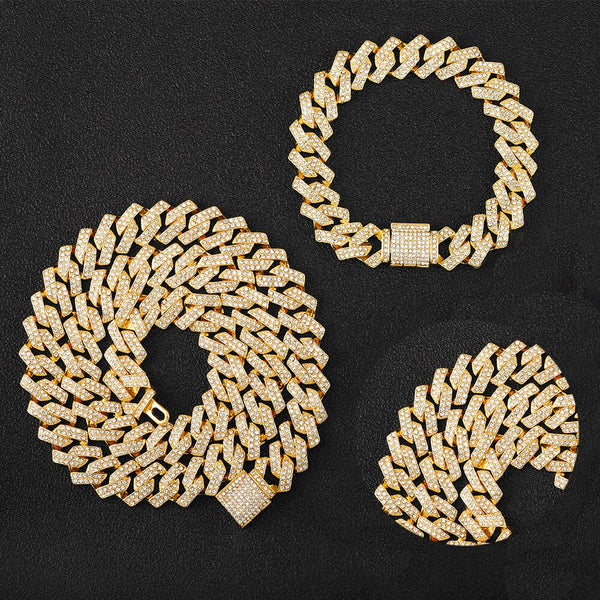 Reloj pesado de hip hop de 15 mm con collar cubano de púas
