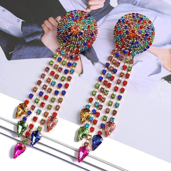 Pendientes colgantes con borlas redondas occidentales coloridos hechos a mano