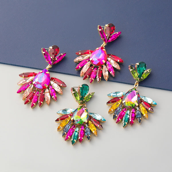 Pendientes de flores de metal con diamantes de imitación para mujer