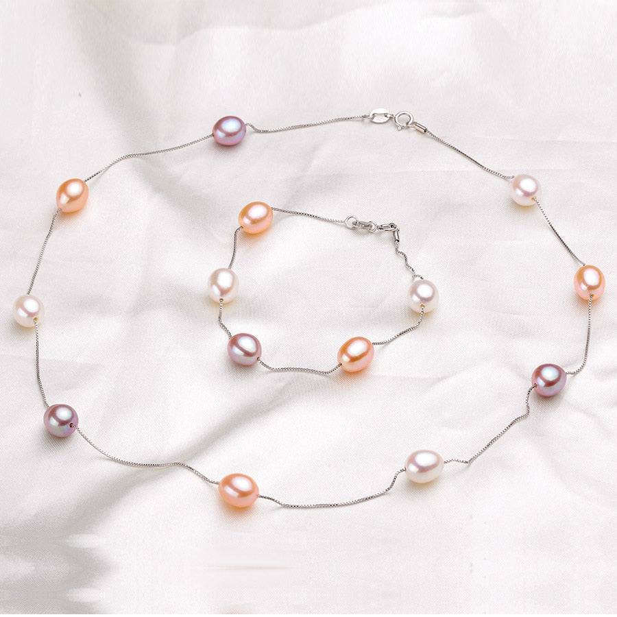 Natural Pearl Necklace/Bracelet Jewelry Sets
