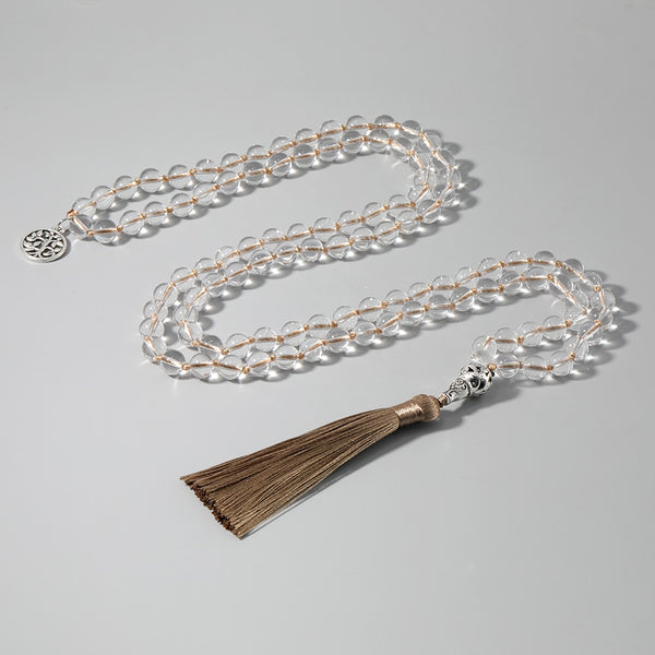 Fashion Japamala Knotted Necklace 108 Mala White Crystal Bead