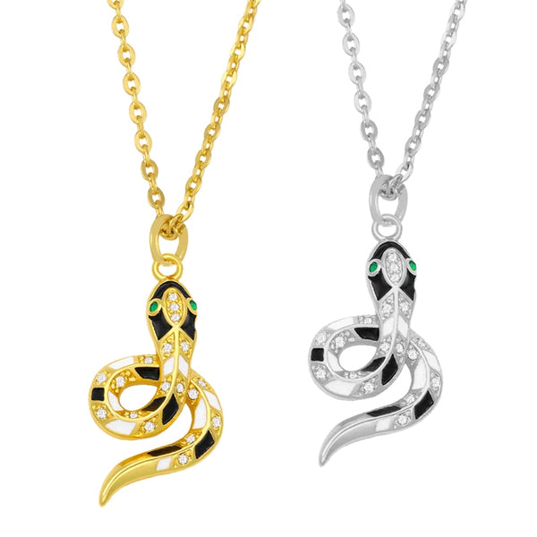 Gold Plated Snake Pendant Necklace For Women CZ Pave Rhinestone Necklace