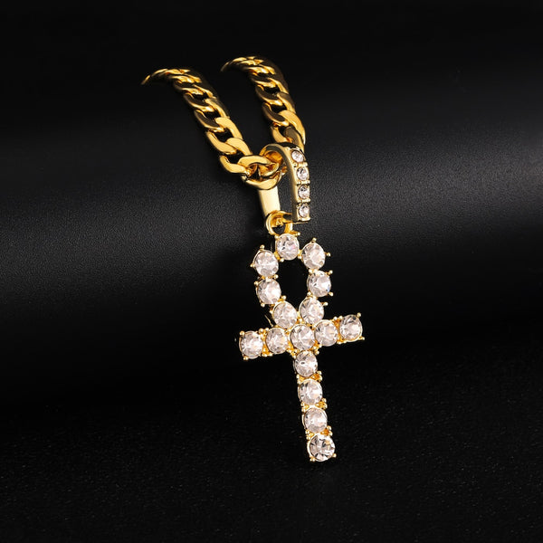 Men Women Hip Hop Cross Pendant Necklace With Cuban Link Chain