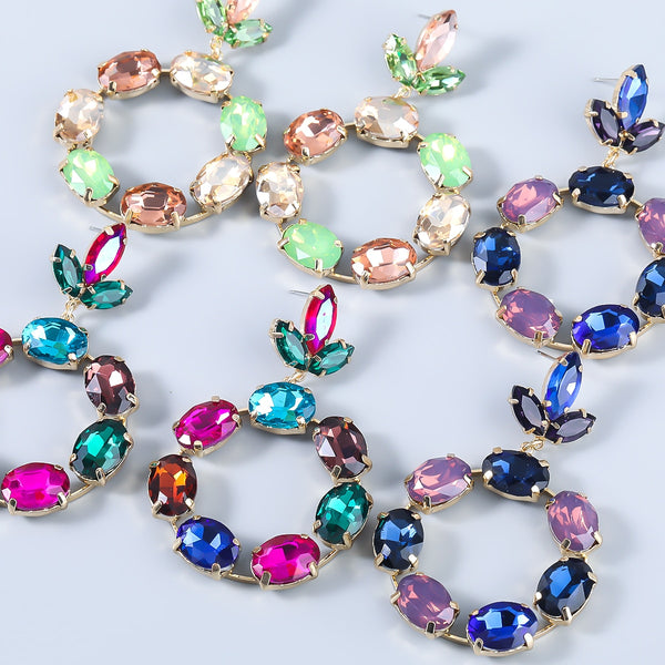 Pendientes redondos de metal con diamantes de imitación para mujer