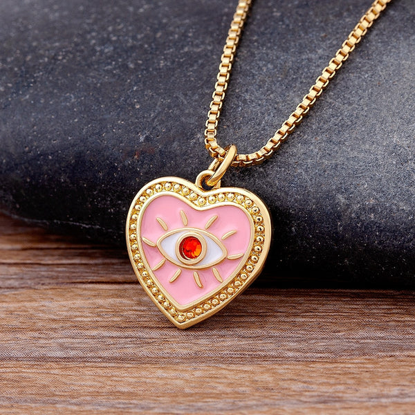 Nuevo collar de corazón de circonita cúbica de moda, color rosa/verde, para mujer