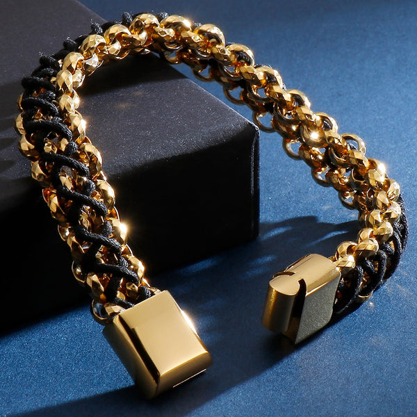 Pulsera vintage hecha a mano para hombre, de acero inoxidable.