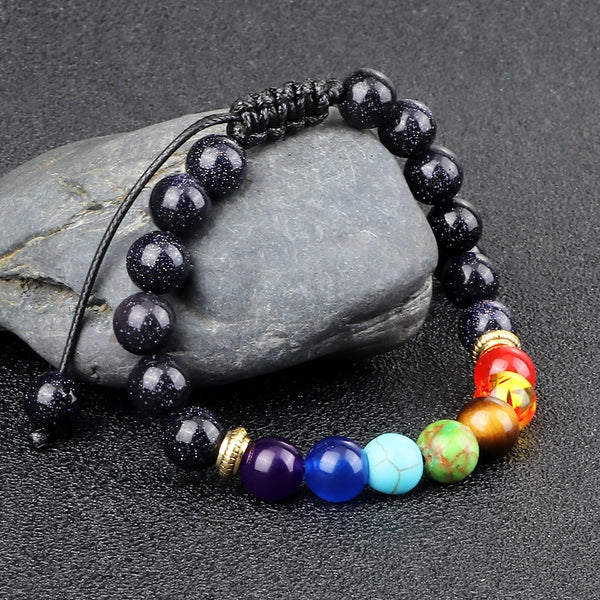 Pulseras de cuentas de oración Reiki de 7 chakras con ojo de tigre de piedra natural de 8 mm