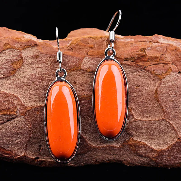 Pendientes bohemios de piedra naranja para mujer
