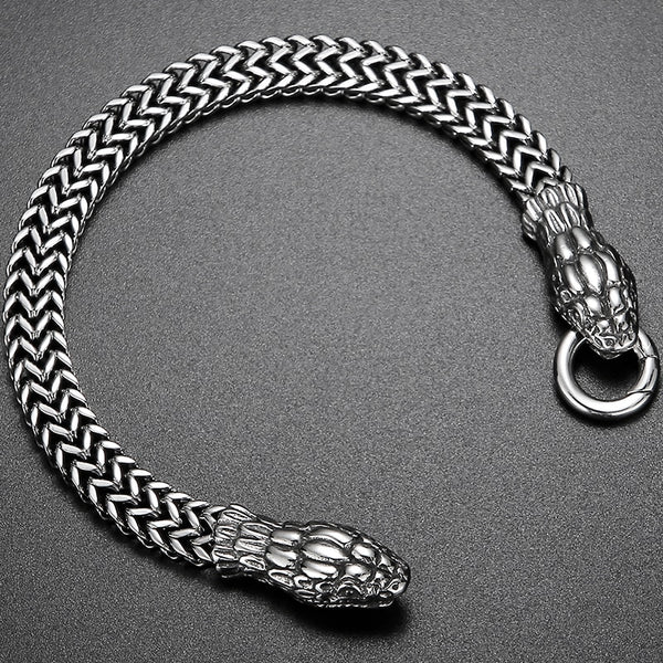 Pulsera punk con doble cabeza de serpiente para hombre, cadena de eslabones de acero inoxidable 316L.