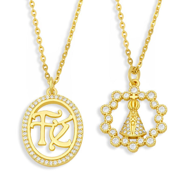 Gold Plated FE Necklace For Women CZ Pave Rhinestone Pendant Necklace