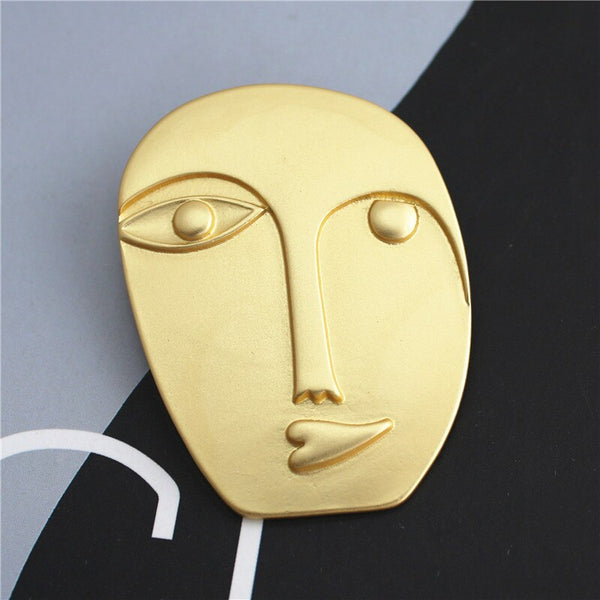 New Funny Abstract Matt Gold Metal Brooches Exaggerated Moon Fairy Figure Face For Women