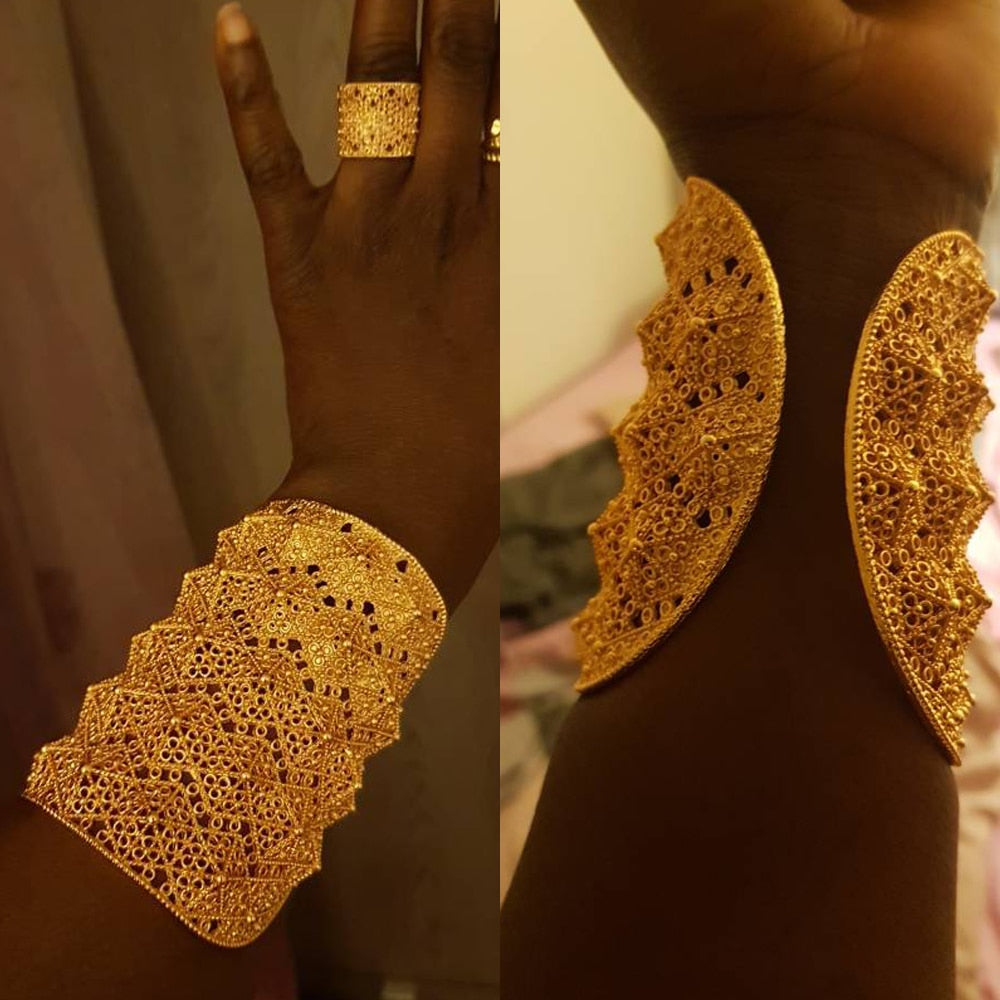 Big Bride 24k Gold Color Dubai Bangles For Women Bijoux Africaine Dubai Bracelets With Ring