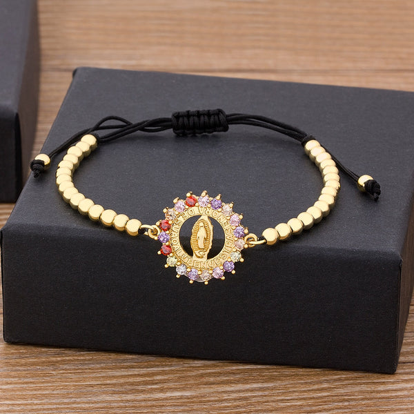 Pulsera de la Virgen María con 9 estilos de moda, color dorado, hecha a mano con cuentas de Jesucristo para mujer