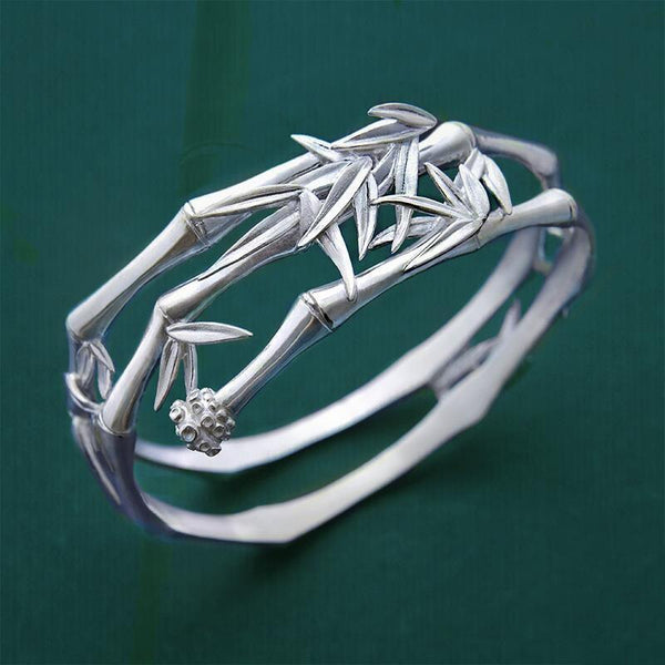 Pulsera de bambú con incrustaciones de plata y personalidad retro de moda para damas