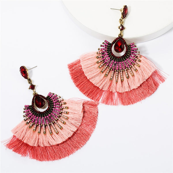 Pendientes de borlas multicapa con diamantes de imitación para mujer