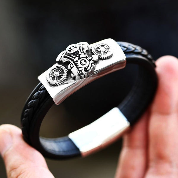 Pulsera única de acero inoxidable 316L con motor de motocicleta para hombre y niño, estilo punk, para motociclista.