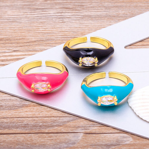 Anillos bohemios con circonita cúbica y esmalte multicolor para mujer, recién llegados