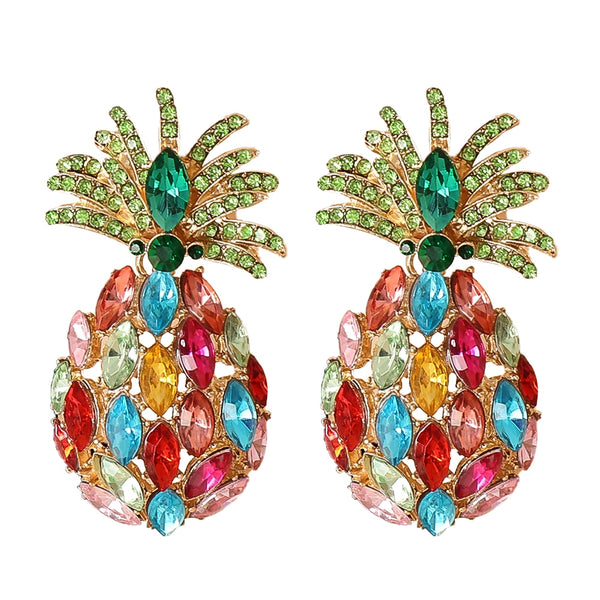 Pendientes vintage de piña y fruta con cristales, bonitos pendientes vintage con diamantes de imitación.