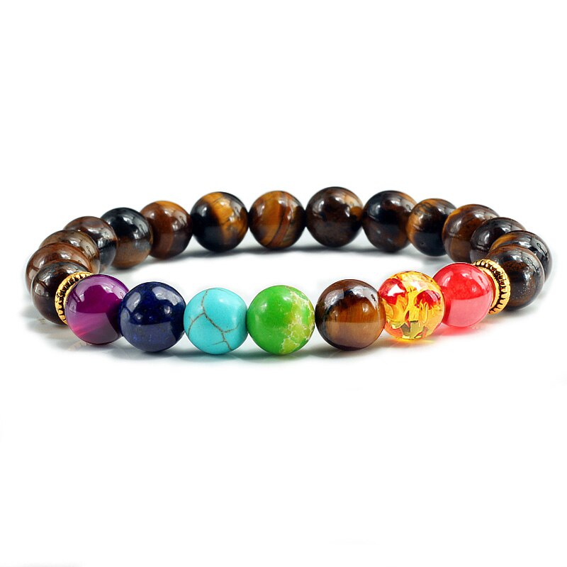 7 Chakra Natural Stone 8mm Beads Bracelet Men Onyx Tiger Eye Lava Energy Bracelet