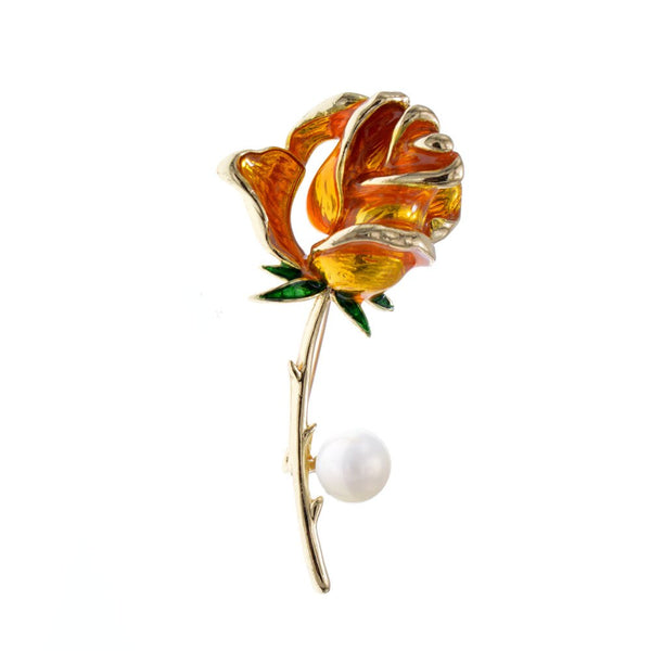 Enamel Rose Flower Brooches For Women 4 Colors Choose Pearl Pin Wedding Booch