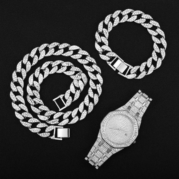 Collar + Reloj + Pulsera Hip Hop Miami Cadena Cubana
