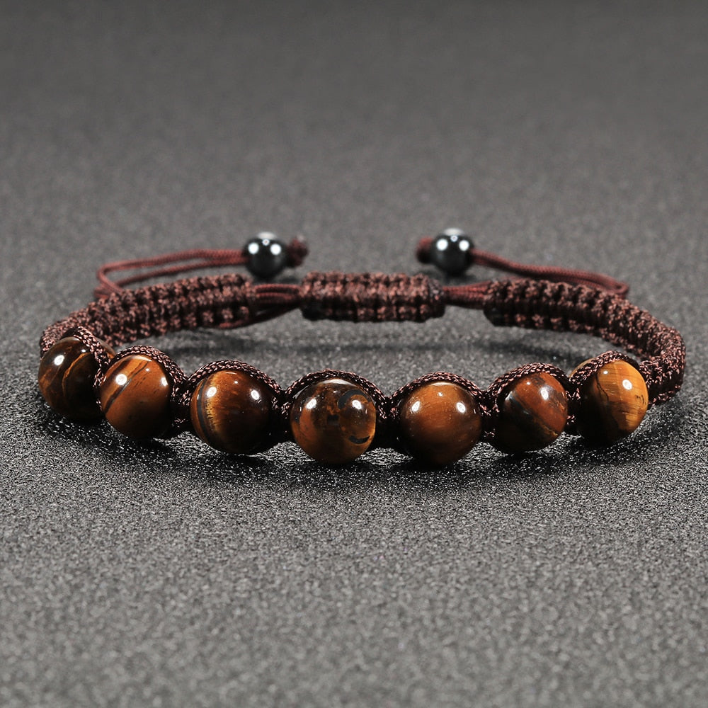 Tiger Eye Beaded Bracelets Bangles Men Braided Rope Healing Balance