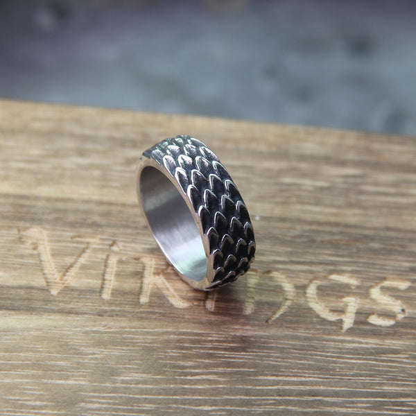 Anillo punk de escamas de dragón de acero inoxidable para hombre y mujer
