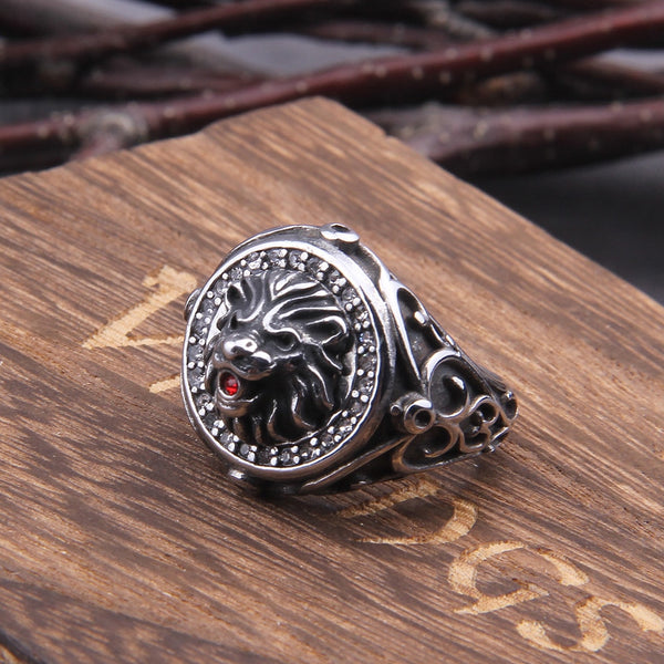 Anillo Punk para hombre, color dorado, con diseño de león, acero inoxidable 316L, estilo motero, redondo, con diseño de animales.