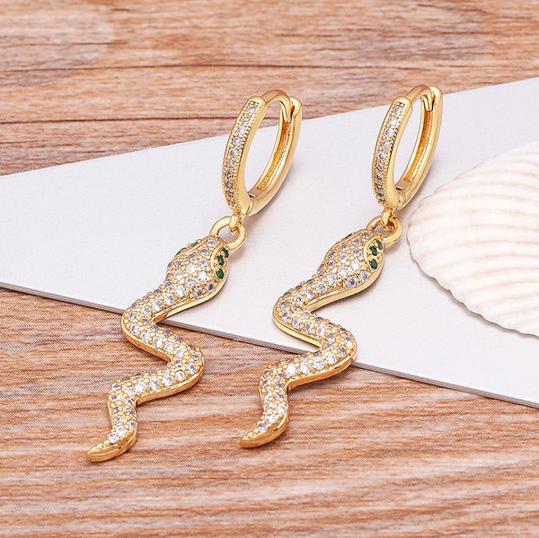 Pendientes de aro dorados con forma de serpiente de lujo de alta calidad para mujer
