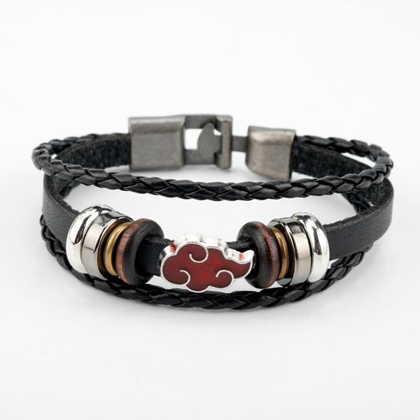 Pulsera de cuero multicapa para hombre con el logotipo de Akatsuki Nube Roja y dibujos animados de cómics.