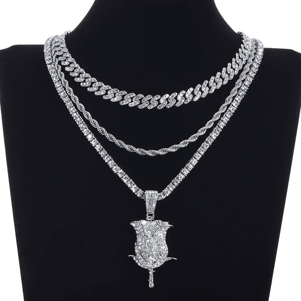 Rose Petals Flower Pendant Necklace For Women