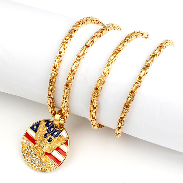 US Logo Pendant Hip-Hop Men Necklace Golden Chain Necklace for Men