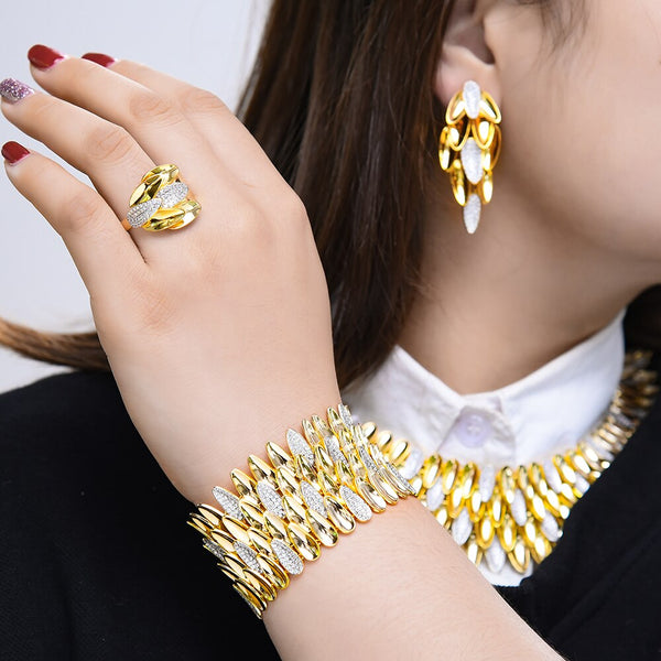 BIG Fashion 4PCS Luxury 4 Layers Smooth Feather African Jewelry Set For Women
