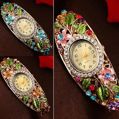 Vintage Faux Crystal Alloy Pretty Floral Pattern Bracelet Watch for Casual
