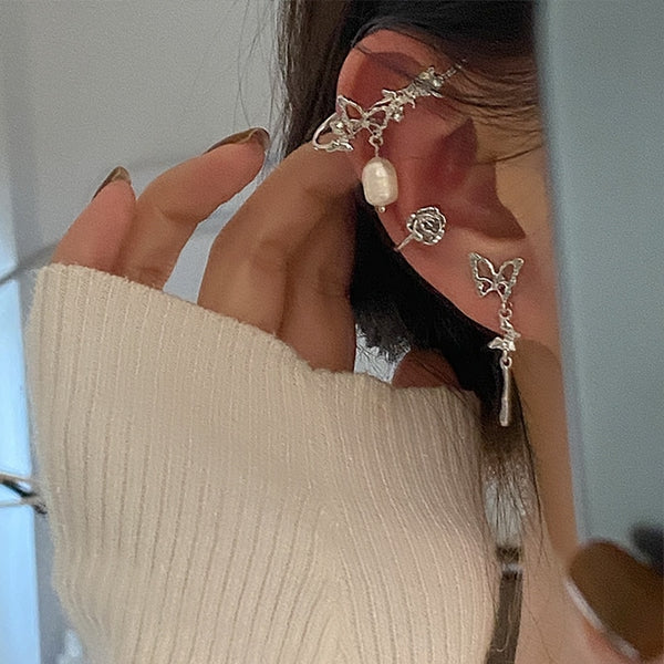 Fashion Design Korean Delicate Zircon Butterfly Clip Earrings Women